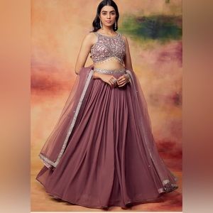 lashkaraa Mauve Embroidered Georgette Lehenga